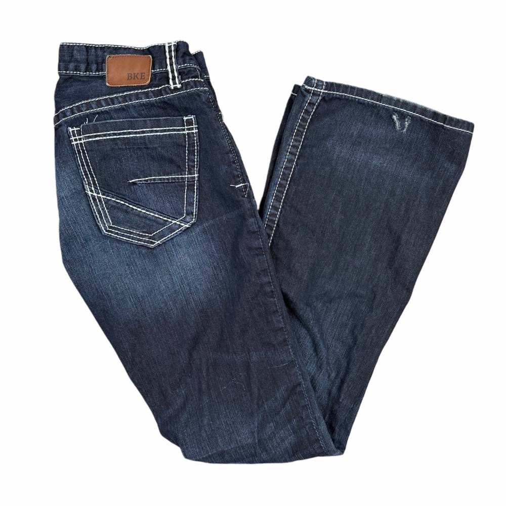 BKE Fulton Bootcut Jeans 30L Dark Wash Thick Stitch Denim
